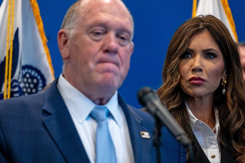 NEW YORK, NEW YORK - JULY 21: Border
czar Tom Homan joins Homeland Security Secretary Kristi Noem at a news conference in New York following the weekend shooting of an off-duty Customs and Border Protection officer by an illegal migrant on July 21, 2025 in New York City. The off-duty officer was reportedly struck in the face and forearm in Manhattan’s Riverside Park on Saturday night by Miguel Francisco Mora Nunez, a Dominican national who entered the country illegally. Noem has blamed sanctuary cities and their policies on immigration for the crime. (Photo by Spencer Platt/Getty Images)