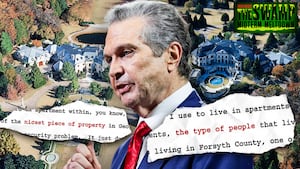 A photo illustration of Rick Jackson, his Georgia estate, and court documents for The Swamp Midterm Meltdown.