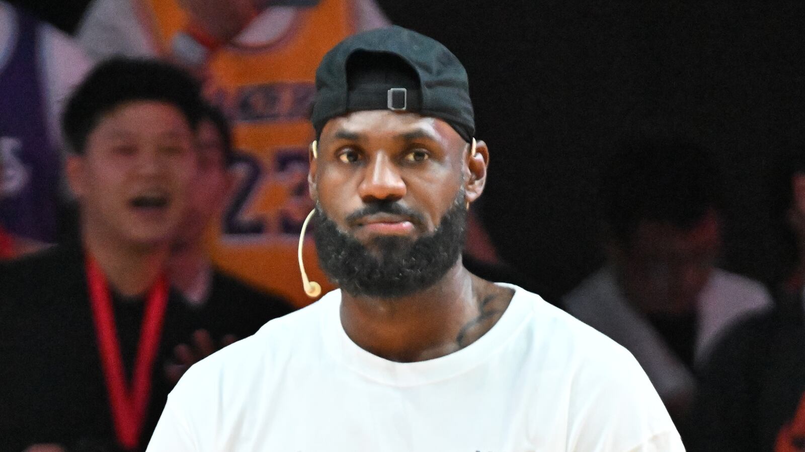 NBA star LeBron James attends an exchange activity during his 2025 China Tour