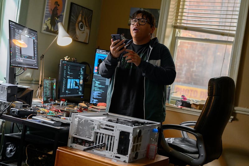 Jacob Batalon works on his Spidey Tracker.