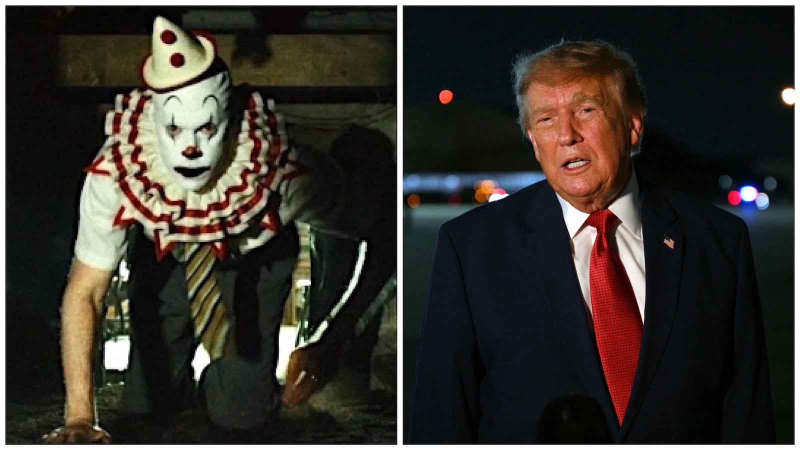 trump, clown from widow's bay