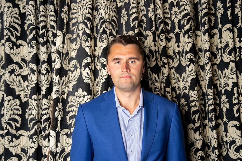 Charlie Kirk poses at The Cambridge Union on May 19, 2025 in Cambridge, Cambridgeshire. (Photo by Nordin Catic/Getty Images for The Cambridge Union)