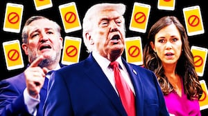 A photo illustration of Ted Cruz, Donald Trump, and Kate Britt.