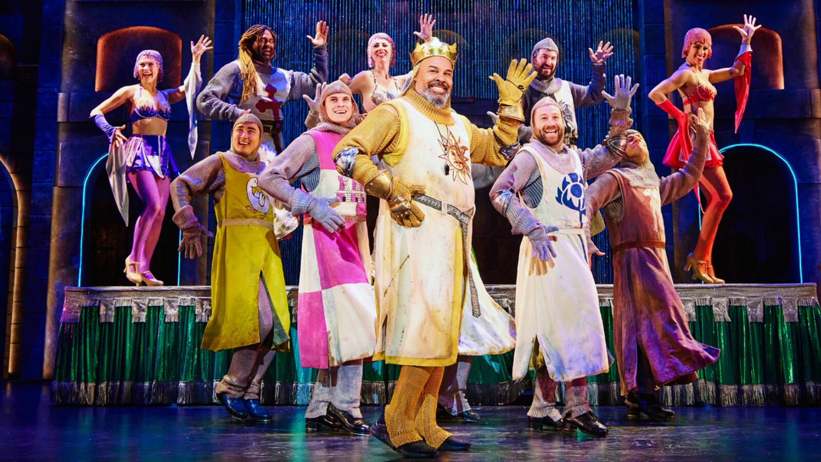 A photo including James Monroe Iglehart and the cast of 'Spamalot' on Broadway.