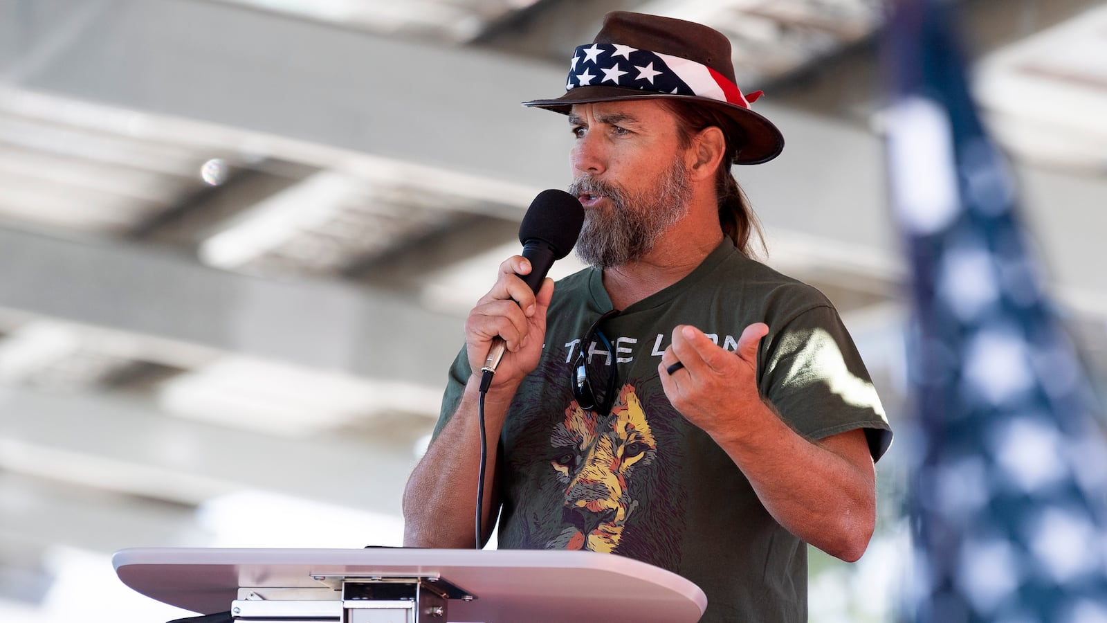 Alan Hostetter speaks during a pro-Trump election integrity rally he organized at the Orange County Registrar of Voters offices in Santa Ana, CA on Nov. 9, 2020.