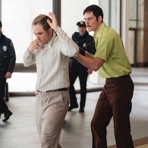 Dacre Montgomery and Bill Skarsgård in Dead Man's Wire.