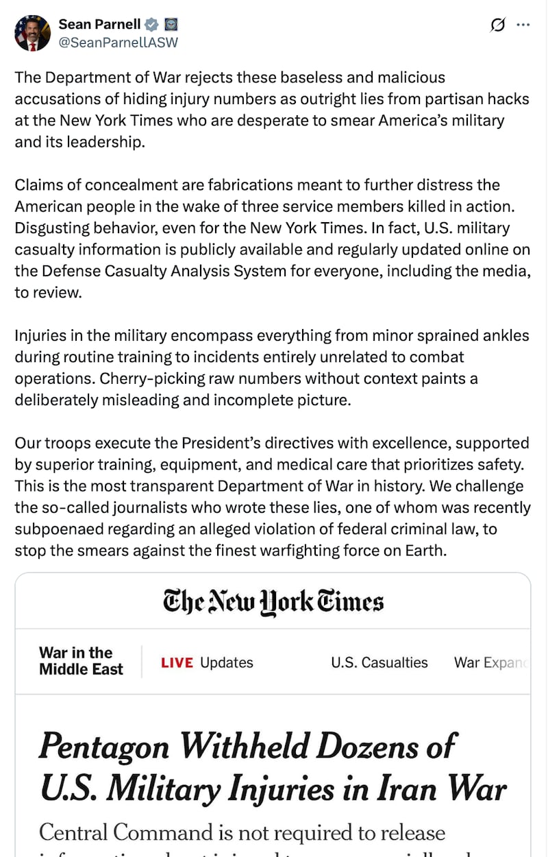 Parnell disputed the Times' report in a four-paragraph statement on X.