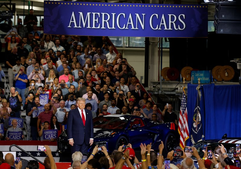 U.S. President Donald Trump visits the General MotorsU.S. President Donald Trump visits the General Motors Proving Ground to deliver remarks on the economy, in Milford, Michigan, U.S. July 27, 2026.  REUTERS/Carlos Osorio Proving Ground to deliver remarks on the economy, in Milford, Michigan, U.S. July 27, 2026.  REUTERS/Carlos Osorio