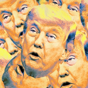 A photo illo illustration of Donald Trump and his face.