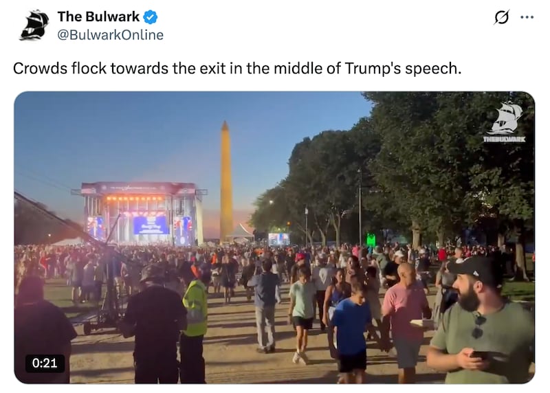 Video posted by the Bulwark showing people leaving during Trump's speech