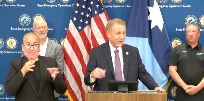 Superintendent of the Bureau of Criminal Apprehension, Drew Evans, addresses the media.