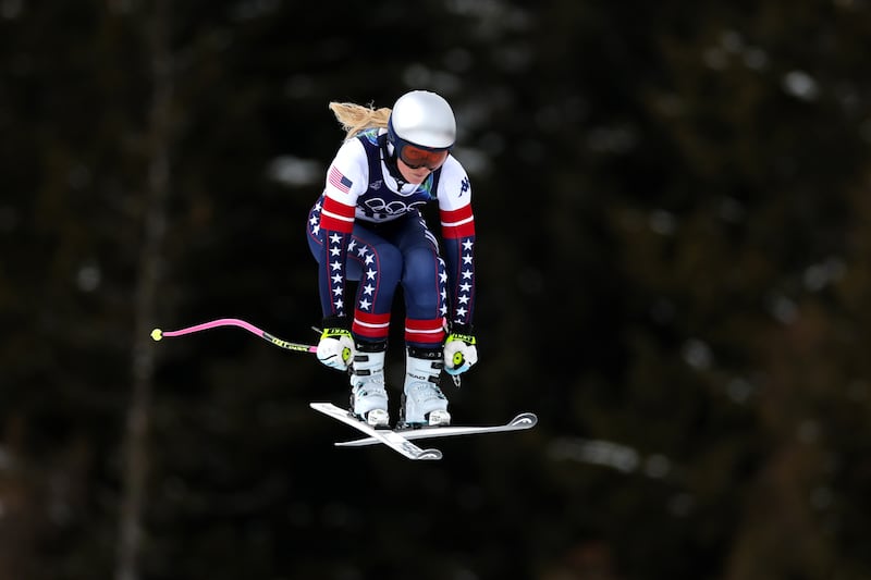 Lindsey Vonn of Team United States skis during the Women's Downhill training on day zero of the Milano Cortina 2026 Winter Olympics