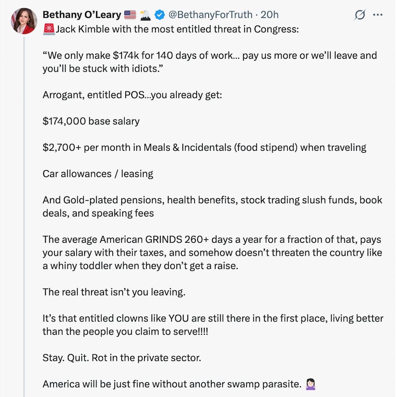 Bethany O'Leary falls for fake X congressman's stunt.