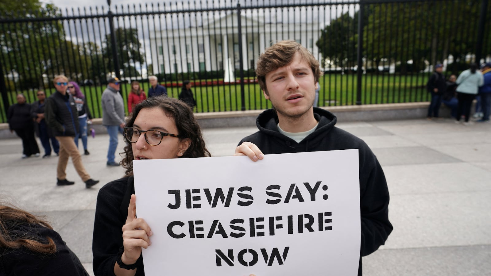Activists calling for a ceasefire in Gaza protest in front of the White House