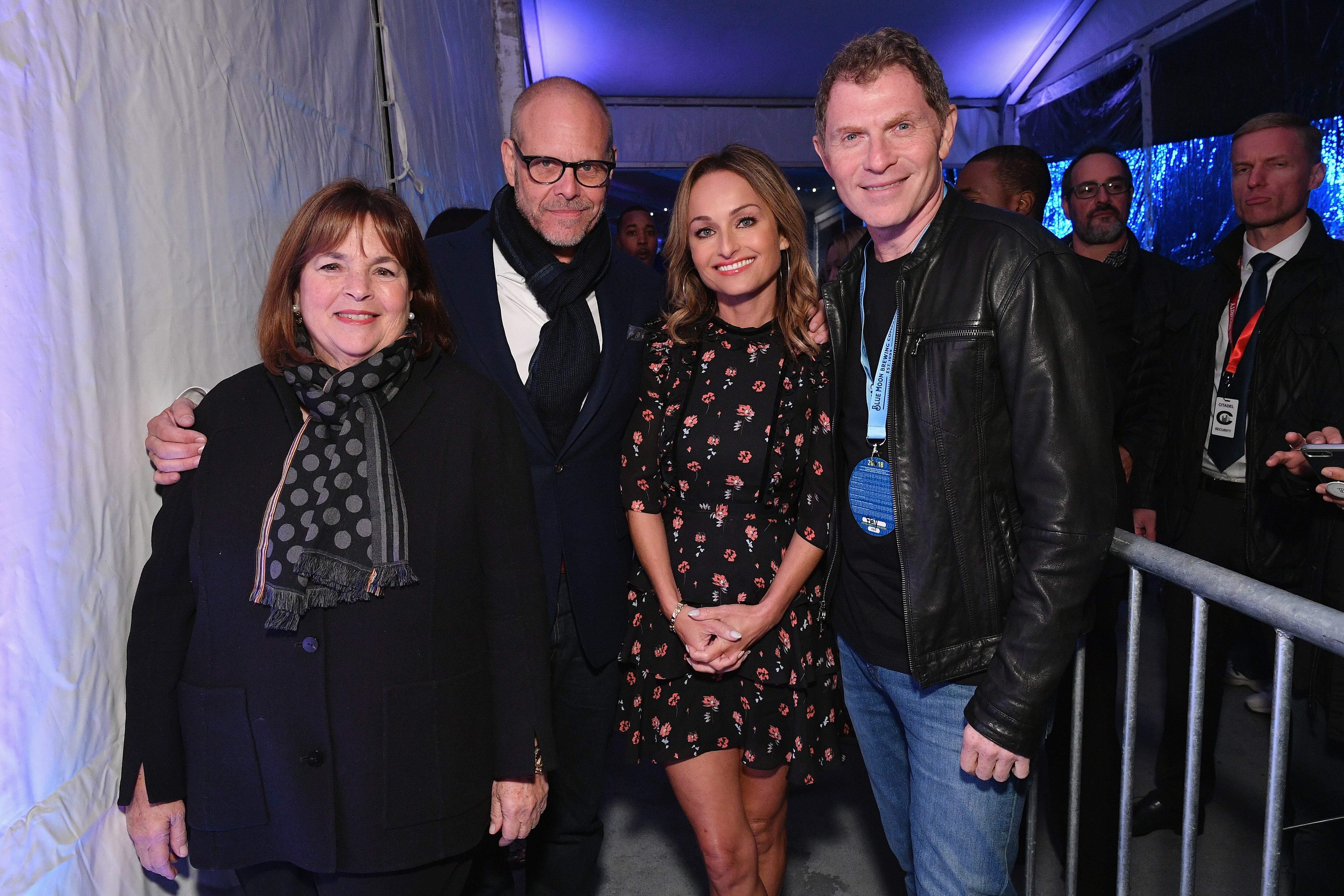 Ina Garten, Alton Brown, Giada De Laurentiis, and Bobby Flay at The Food Network's birthday party in New York City, 2018.