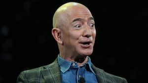 Jeff Bezos addresses the audience during a keynote session at the Amazon Re:MARS conference on robotics and artificial intelligence at the Aria Hotel in Las Vegas, Nevada on June 6, 2019.