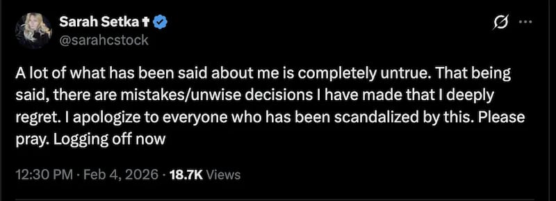 Sarah Stock post on X