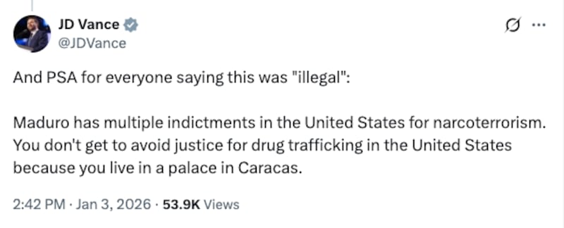 JD Vance post about Maduro.