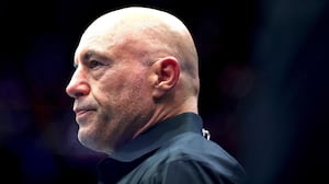 NEWARK, NEW JERSEY - JUNE 07: Joe Rogan looks on during UFC 316 at the Prudential Center on June 07, 2025 in Newark, New Jersey. (Photo by Elsa/Getty Images)