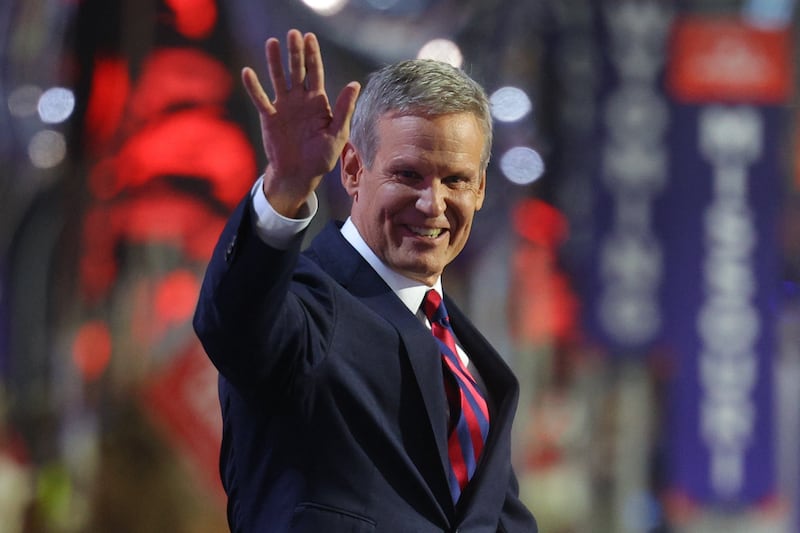 Tennessee Governor Bill Lee gestures during Day 2 of the Republican National Convention (RNC), at the Fiserv Forum in Milwaukee, Wisconsin, U.S., July 16, 2024.