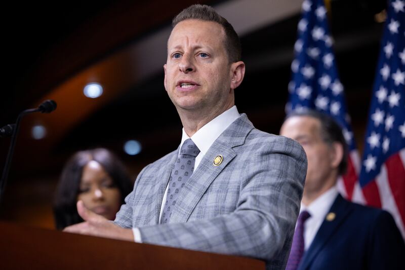 Congressman Jared Moskowitz (D-FL) speaks at a press conference alongside House Minority Leader Hakeem Jeffries (D-NY), Congressman Jamie Raskin (D-MD),Congresswoman Jasmine Crockett (D-TX), and Congressman Eric Swalwell (D-CA) announcing the selection of the Democratic members of the new January 6th subcommittee, in Washington, DC on September 8, 2025.