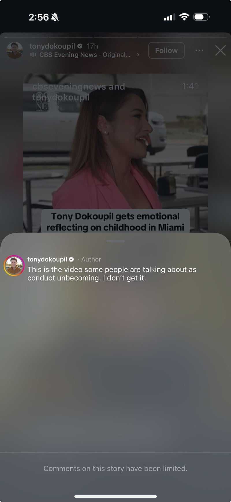 Dokoupil defended his emotional explanation about what it meant to be in Miami while leading the CBS Evening News.