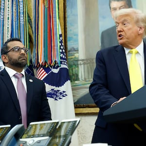 WASHINGTON, DC - OCTOBER 15: U.S. President Donald Trump speaks alongside Federal Bureau of Investigation Director Kash Patel during a press conference in the Oval Office of the White House on October 15, 2025 in Washington, DC. Trump and Patel provided an update on the Trump administration’s progress in reducing violent crime. (Photo by Kevin Dietsch/Getty Images)