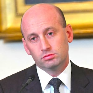 White House Deputy Chief of Staff Stephen Miller listens during a meeting in the East Room of the White House in Washington, DC on January 9, 2026.