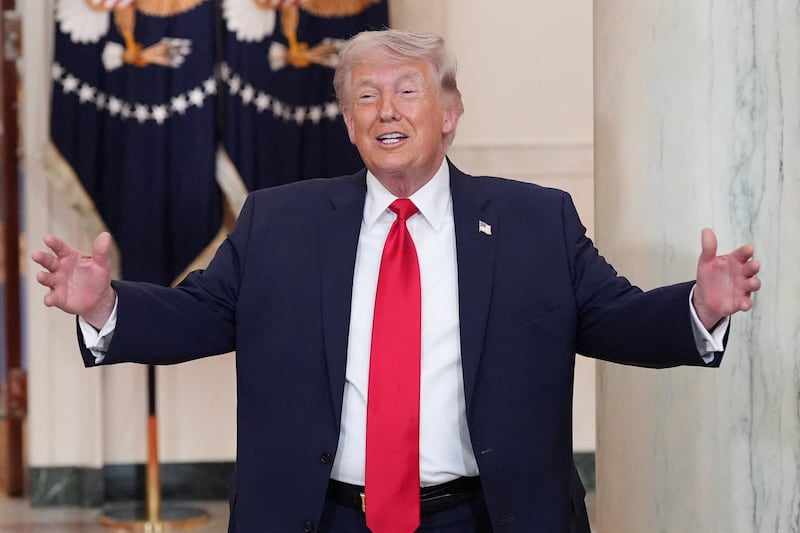 U.S. President Donald Trump gestures after delivering an address to the nation about the Iran war at the White House in Washington, D.C., U.S. April 1, 2026. Alex Brandon/Pool via REUTERS