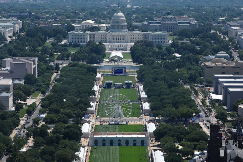 An aerial view of the National Mall on the first day of the “Great American State Fair” on June 25, 2026