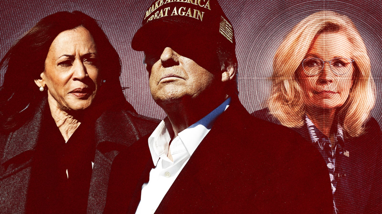 Kamala Harris, Donald Trump and Liz Chaney