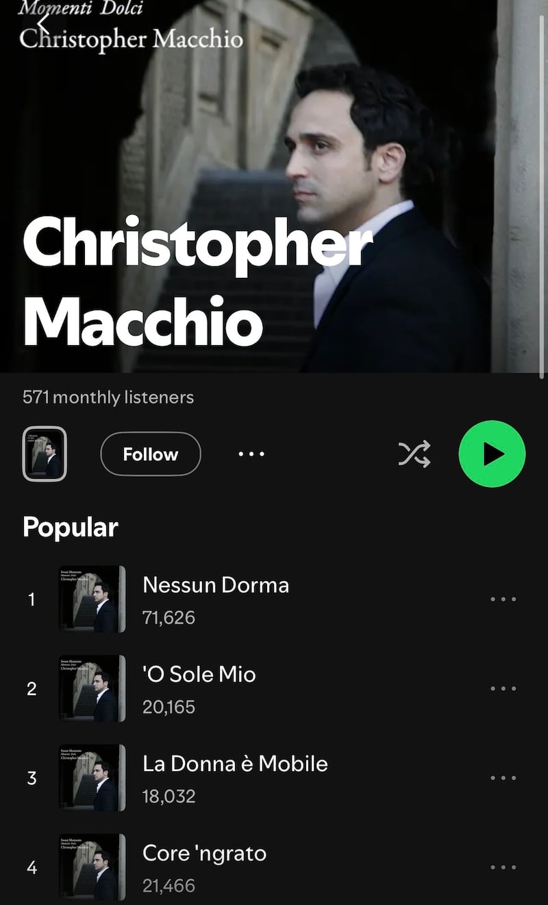 Christopher Macchio's Spotify profile.
