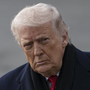 United States President Donald Trump speaks to the press before his departs the White House en route Palm Beach, Florida on January 16, 2026, in Washington DC, United States.