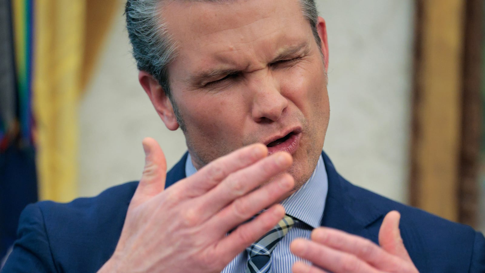 WASHINGTON, DC - MAY 20: U.S. Defense Secretary Pete Hegseth talks about the "Golden Dome" missile defense system in the Oval Office at the White House on May 20, 2025 in Washington, DC. President Donald Trump announced that the construction of the national ballistic and cruise missile defense system will be finished before the end of his second term and that $25 billion has been budgeted for Golden Dome in the Republican's proposed tax legislation. (Photo by Chip Somodevilla/Getty Images)
