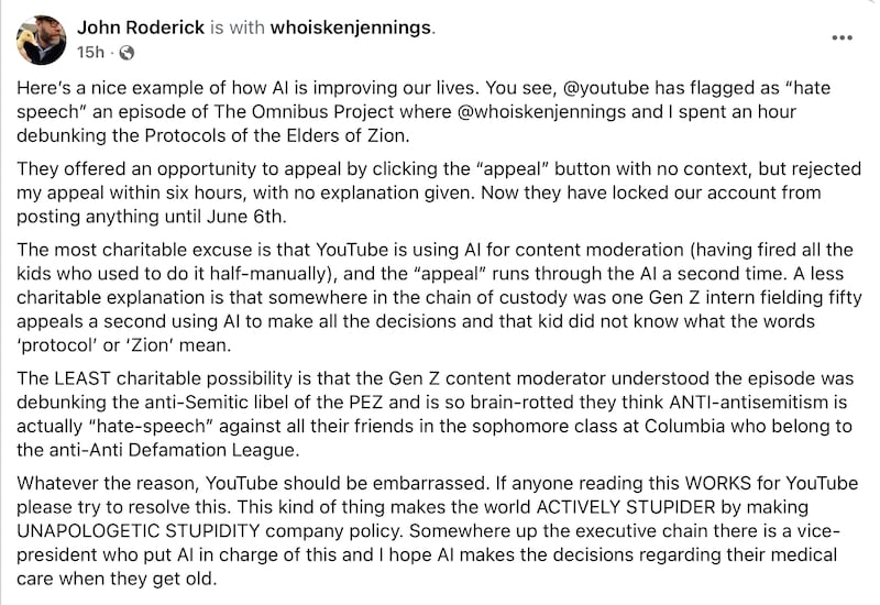 John Roderick and Ken Jennings on Facebook