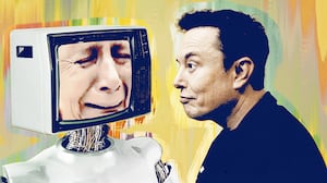 Elon Musk watching a fake AI video of a Venezuelan woman crying.