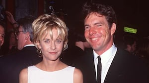 Meg Ryan and Dennis Quaid at the premiere of "French Kiss" in 1995 at Mann Chinese Theatre in Hollywood, California.