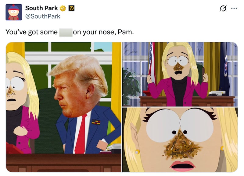 South Park mock Pam Bondi on social media after being fired as Attorney General.