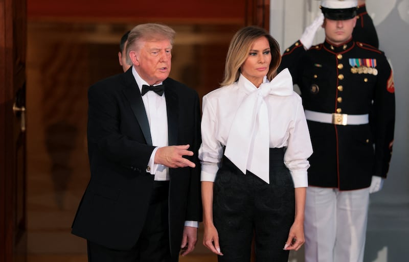President Donald Trump and first lady Melania Trump prepare to welcome Chinese President Xi Jinping and his wife, Peng Liyuan, at the North Portico of the White House for a state dinner in Washington, D.C., US, September 24, 2026.