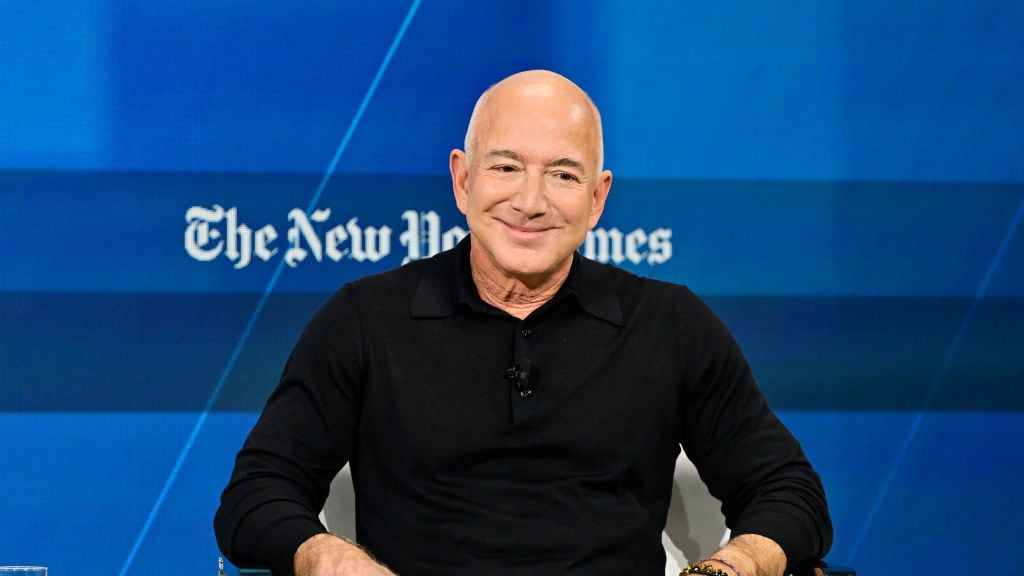Jeff Bezos speaks onstage during The New York Times Dealbook Summit 2024 at Jazz at Lincoln Center on December 04, 2024 in New York City.