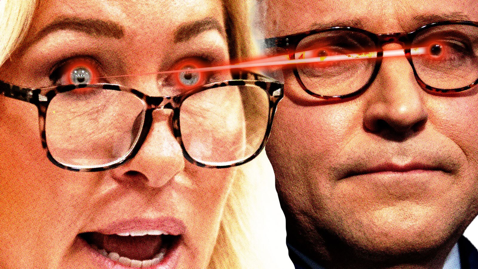 Marjorie Taylor Greene shooting lasers from her eyes to Mike Johnson