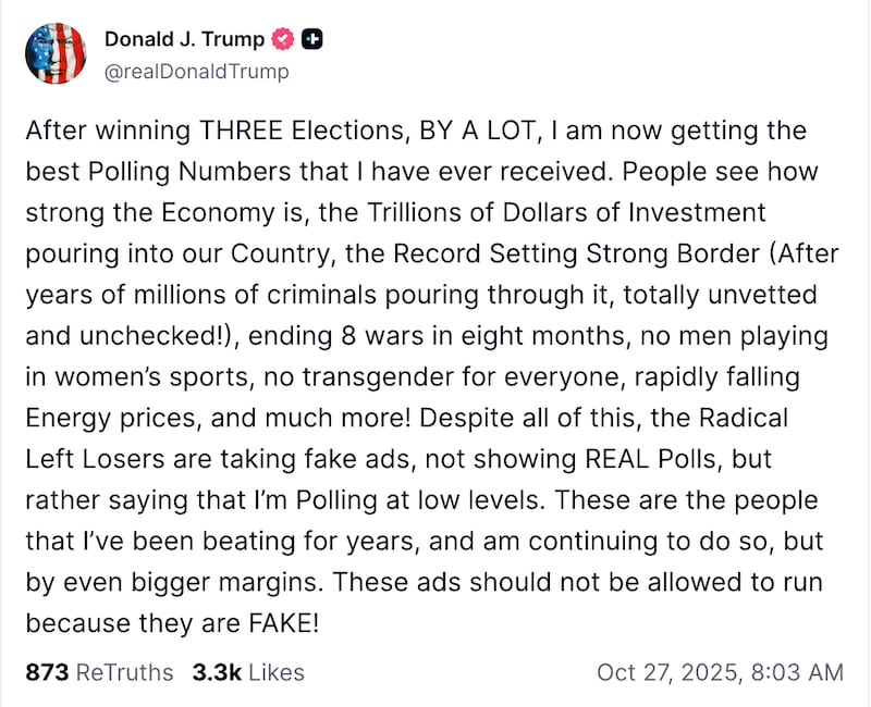 Donald Trump calls to ban "FAKE" political ads, without disclosing to which ads he was referring to.