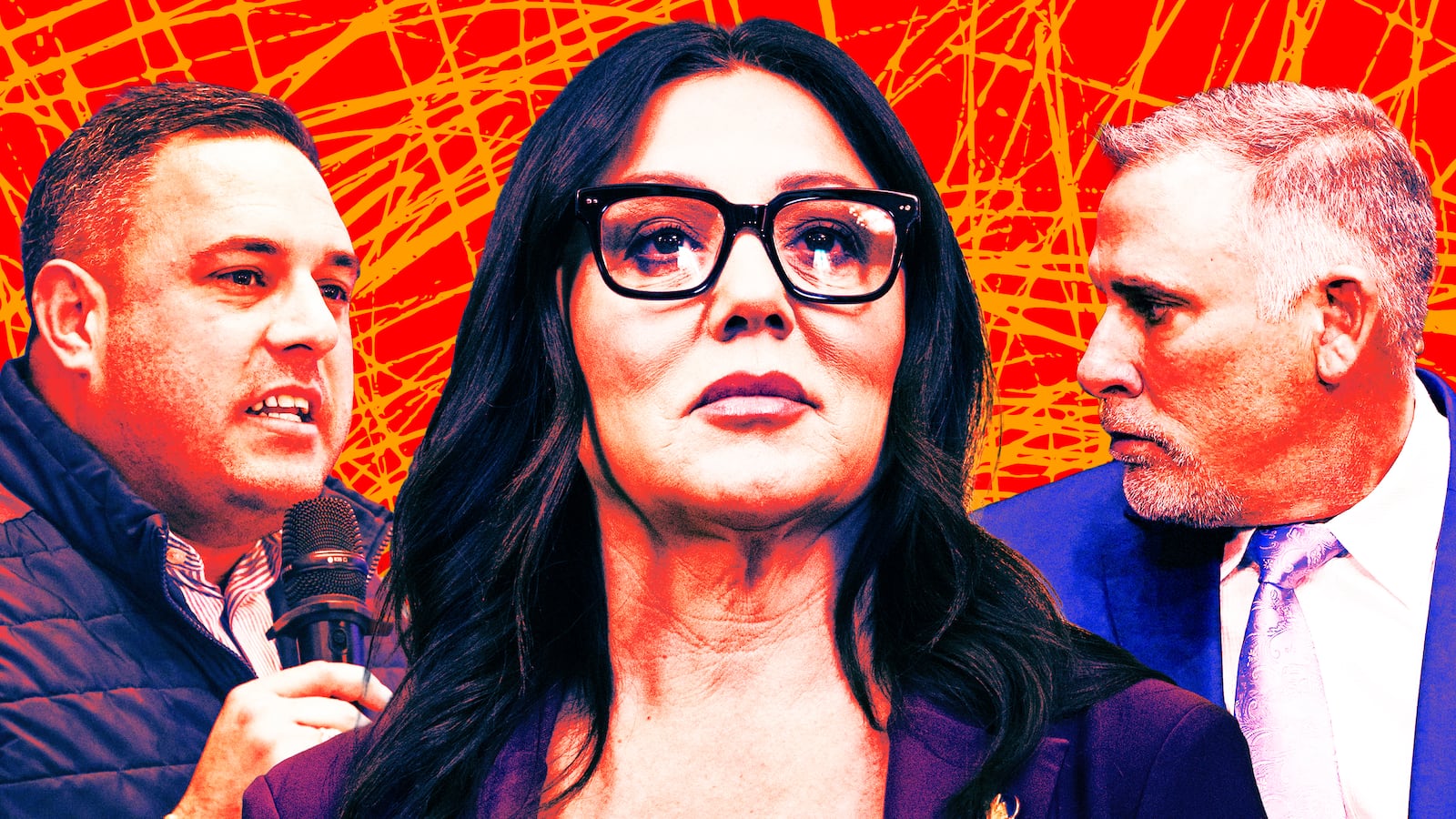 A photo illustration of Anthony D’Esposito, Secretary of Labor Lori Chavez-DeRemer, and Shawn DeRemer.