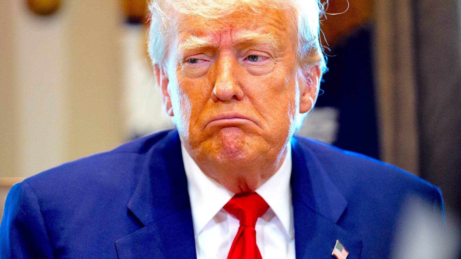 President Donald Trump reacts to a question during a Cabinet meeting at the White House on April 30, 2025 in Washington, DC.