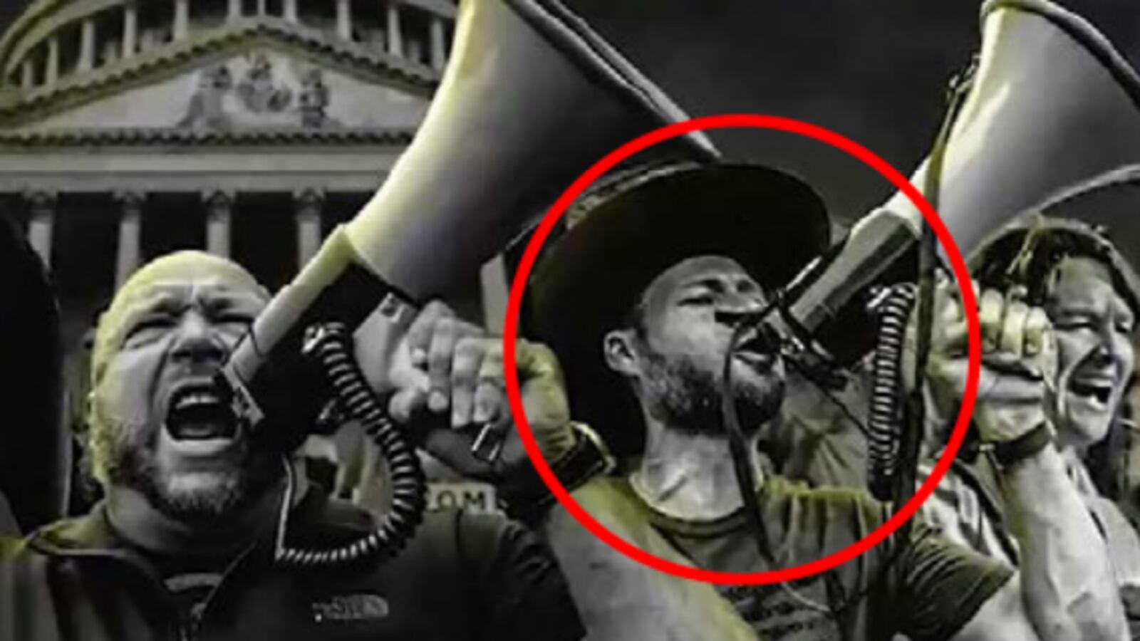 Infowars promotional material showing Owen Shroyer in front of the Capitol building.