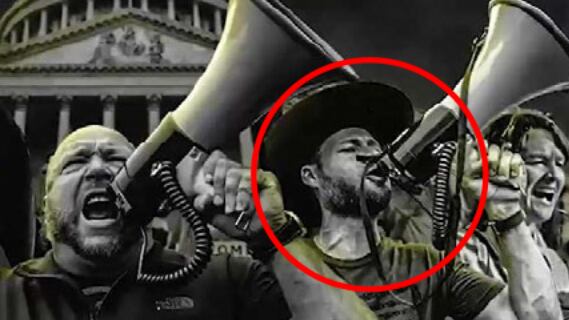 Infowars promotional material showing Owen Shroyer in front of the Capitol building.