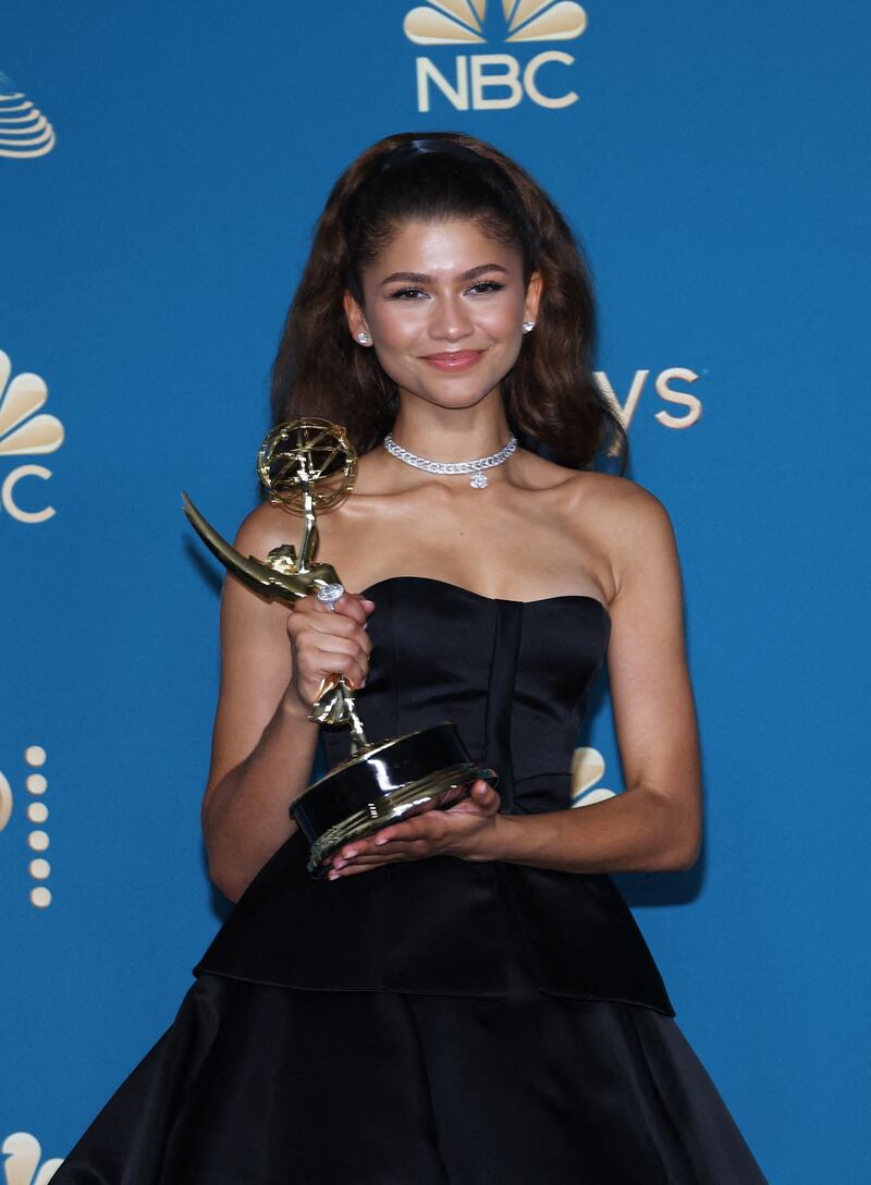 Zendaya poses with her award for Outstanding Lead Actress In A Drama Series for "Euphoria" at the 74th Primetime Emmy Awards