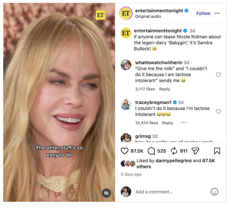 A screenshot from Instagram