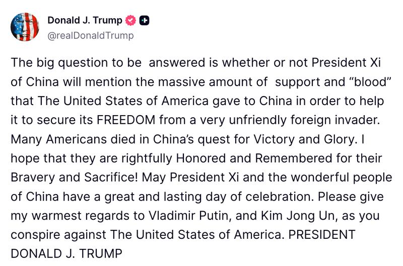 Trump's Truth Social post