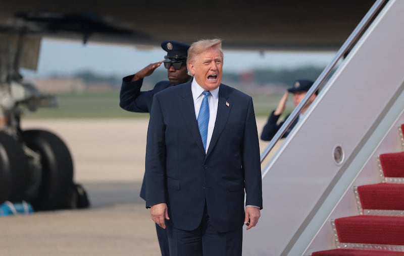 U.S. President Donald Trump arrives at Joint Base Andrews, Maryland, U.S., August 28, 2026.